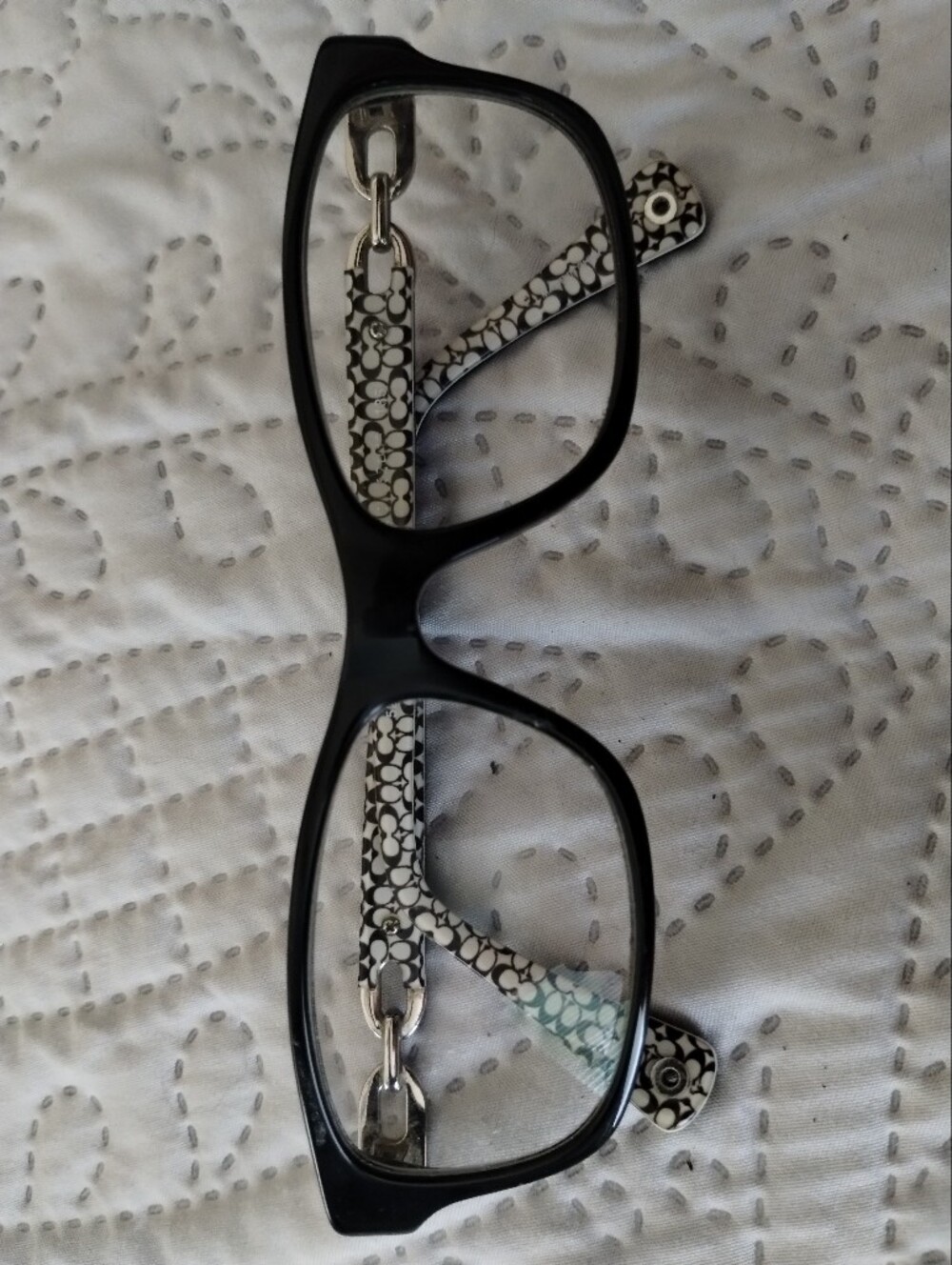 Coach Black Frame Glasses with Black & White Patterned Temples (Frame Only)